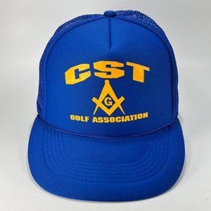 Vtg C S T FreeMason Masonic Trucker Mesh Cap OSFA Golf Association Blue Capital